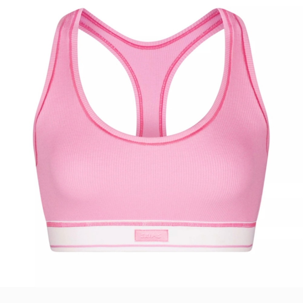 SKIMS Cotton Ribbed Racerback Sports Bra in Bumble Gum Pink  XL NWT LARGE THONG